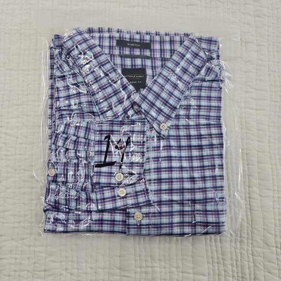 Dockers Battery Street Shirt Men XXL Blue Check Oxford Classic Fit Stretch EUC - Picture 15 of 15